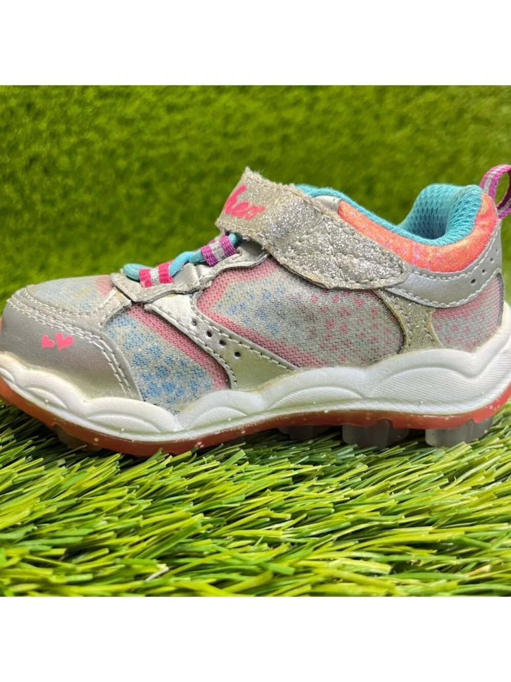 Skechers Skech Air Bungee Toddler Size 5C Silver Pink Athletic Shoes Sneakers
